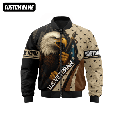 Personalized U.S. Veteran Hoodie – Bald Eagle and American Flag, Patriotic Zip Up Gift, easychoo.com