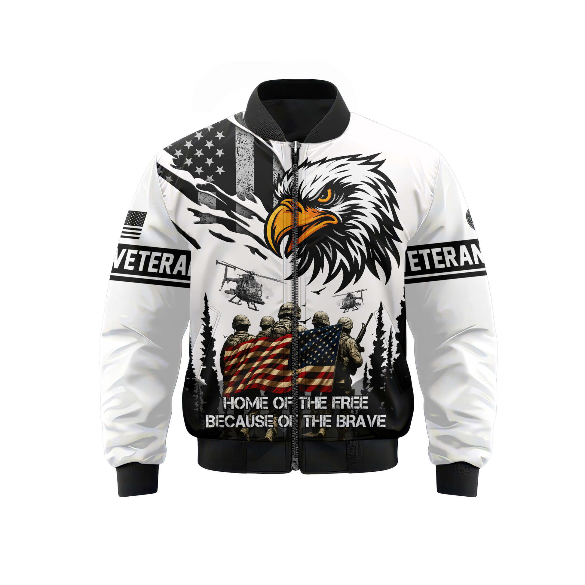 U.S. Veteran Hoodie – Home of the Free Because of the Brave, American Eagle Zip Up, easychoo.com