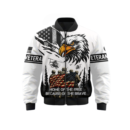 U.S. Veteran Hoodie – Home of the Free Because of the Brave, American Eagle Zip Up, easychoo.com
