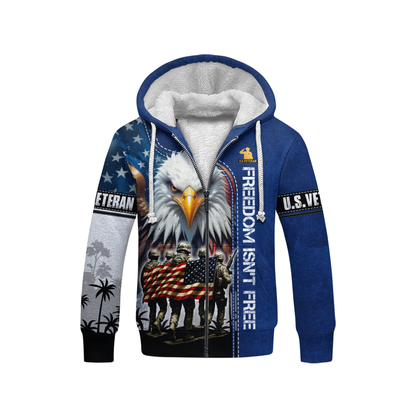 U.S. Veteran Hoodie – Freedom Isn’t Free, American Flag Eagle Design, Patriotic Zip Up, easychoo.com