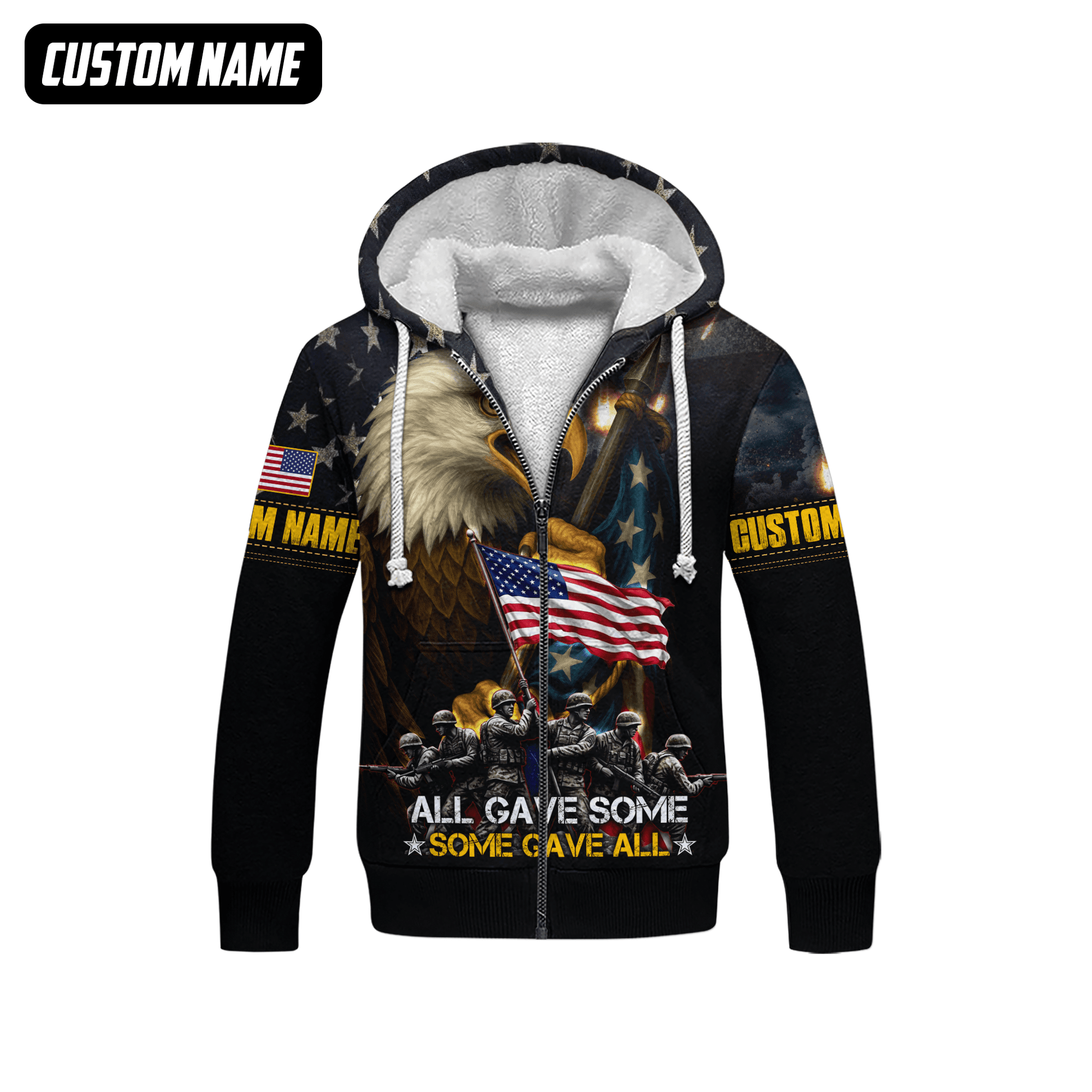 U.S. Veteran Hoodie – All Gave Some Some Gave All, Eagle Holding American Flag Zip Up, easychoo.com
