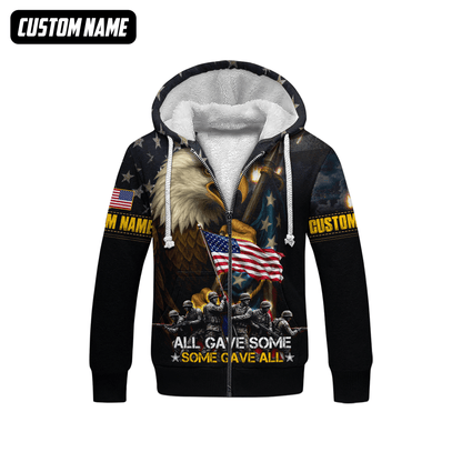 U.S. Veteran Hoodie – All Gave Some Some Gave All, Eagle Holding American Flag Zip Up, easychoo.com