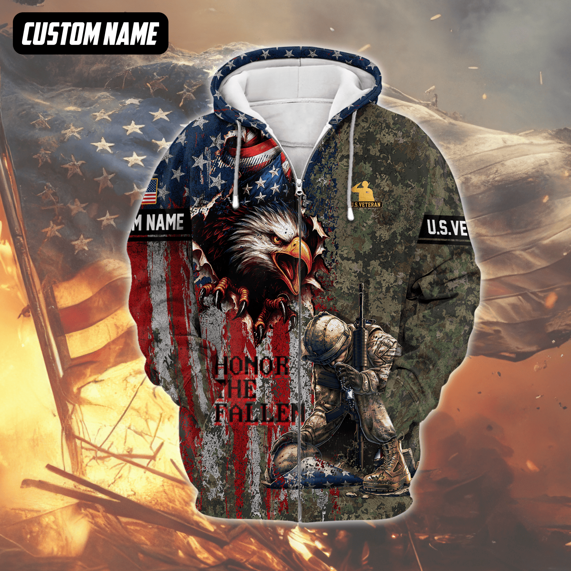 U.S. Veteran Hoodie – Freedom Isn’t Free, Eagle & American Flag Soldiers Design, easychoo.com