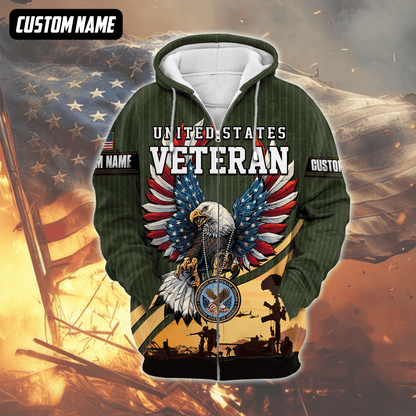 U.S. Veteran Hoodie – Bald Eagle with American Flag Wings, Military Seal Zip Up, easychoo.com