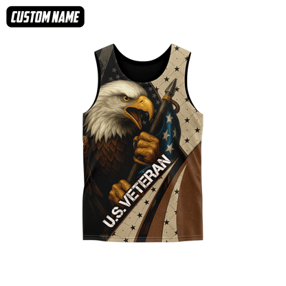Personalized U.S. Veteran Hoodie – Bald Eagle and American Flag, Patriotic Zip Up Gift, easychoo.com