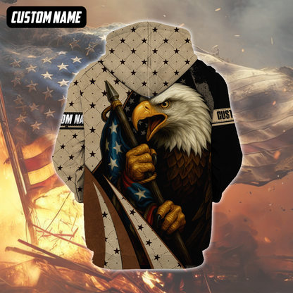 Personalized U.S. Veteran Hoodie – Bald Eagle and American Flag, Patriotic Zip Up Gift, easychoo.com