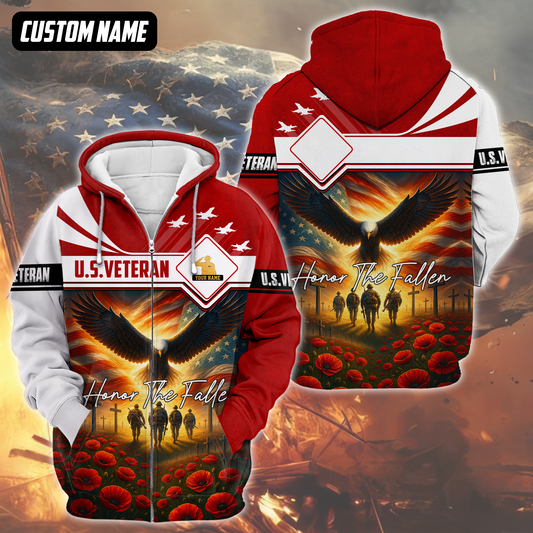 U.S. Veteran Hoodie – Honor The Fallen, Eagle and Soldiers Memorial Zip Up, easychoo.com