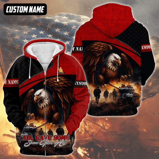U.S. Veteran Hoodie – All Gave Some Some Gave All, Bald Eagle and Battlefield Zip Up, easychoo.com