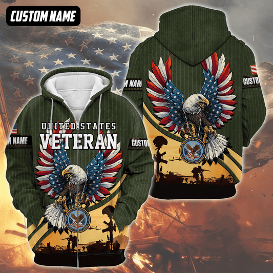 U.S. Veteran Hoodie – Bald Eagle with American Flag Wings, Military Seal Zip Up, easychoo.com