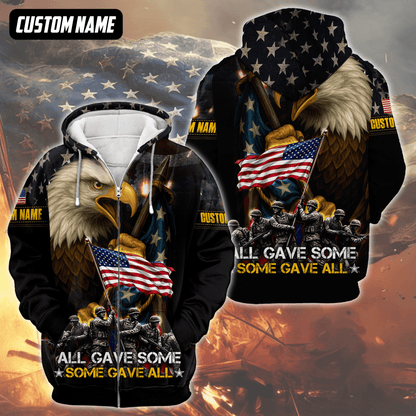 U.S. Veteran Hoodie – All Gave Some Some Gave All, Eagle Holding American Flag Zip Up, easychoo.com