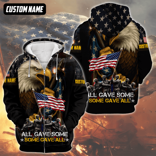 U.S. Veteran Hoodie – All Gave Some Some Gave All, Eagle Holding American Flag Zip Up, easychoo.com
