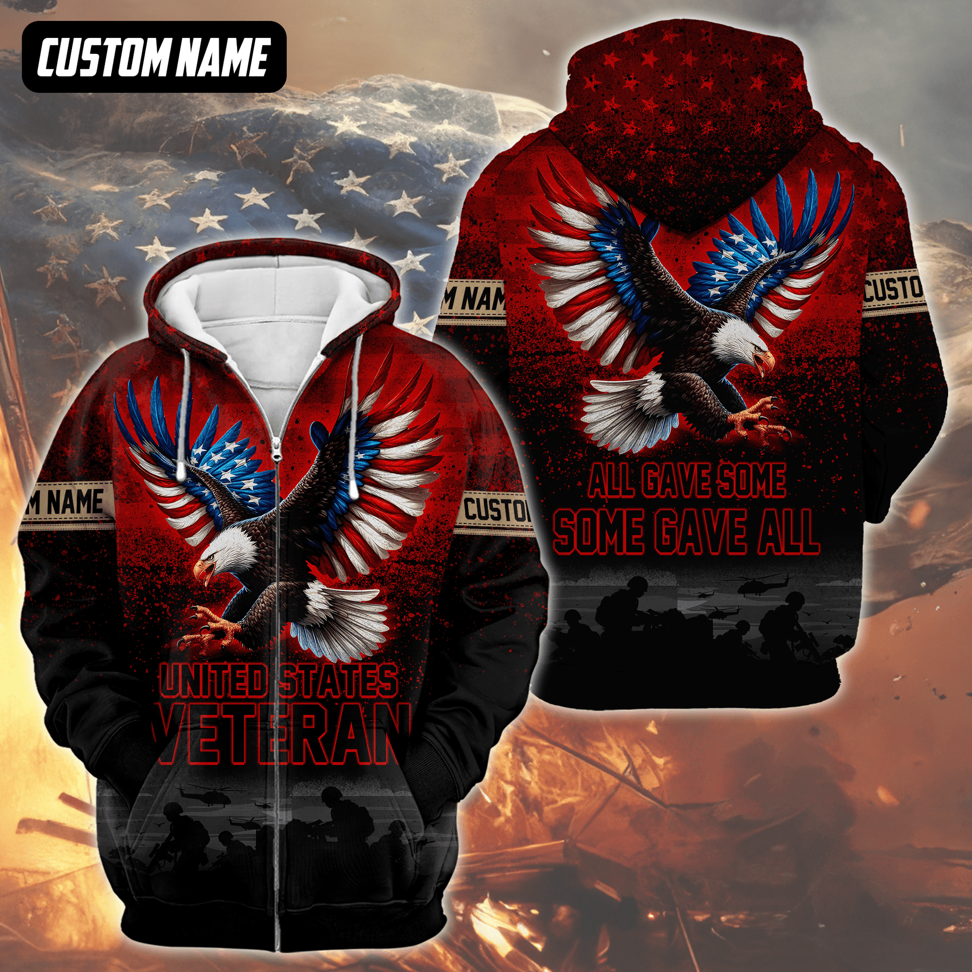 U.S. Veteran Hoodie – All Gave Some Some Gave All, Eagle with Flag Wings Zip Up, easychoo.com