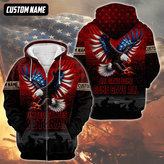 U.S. Veteran Hoodie – All Gave Some Some Gave All, Eagle with Flag Wings Zip Up, easychoo.com