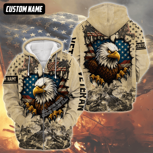U.S. Veteran Hoodie – All Gave Some Some Gave All, Eagle with American Flag Zip Up, easychoo.com