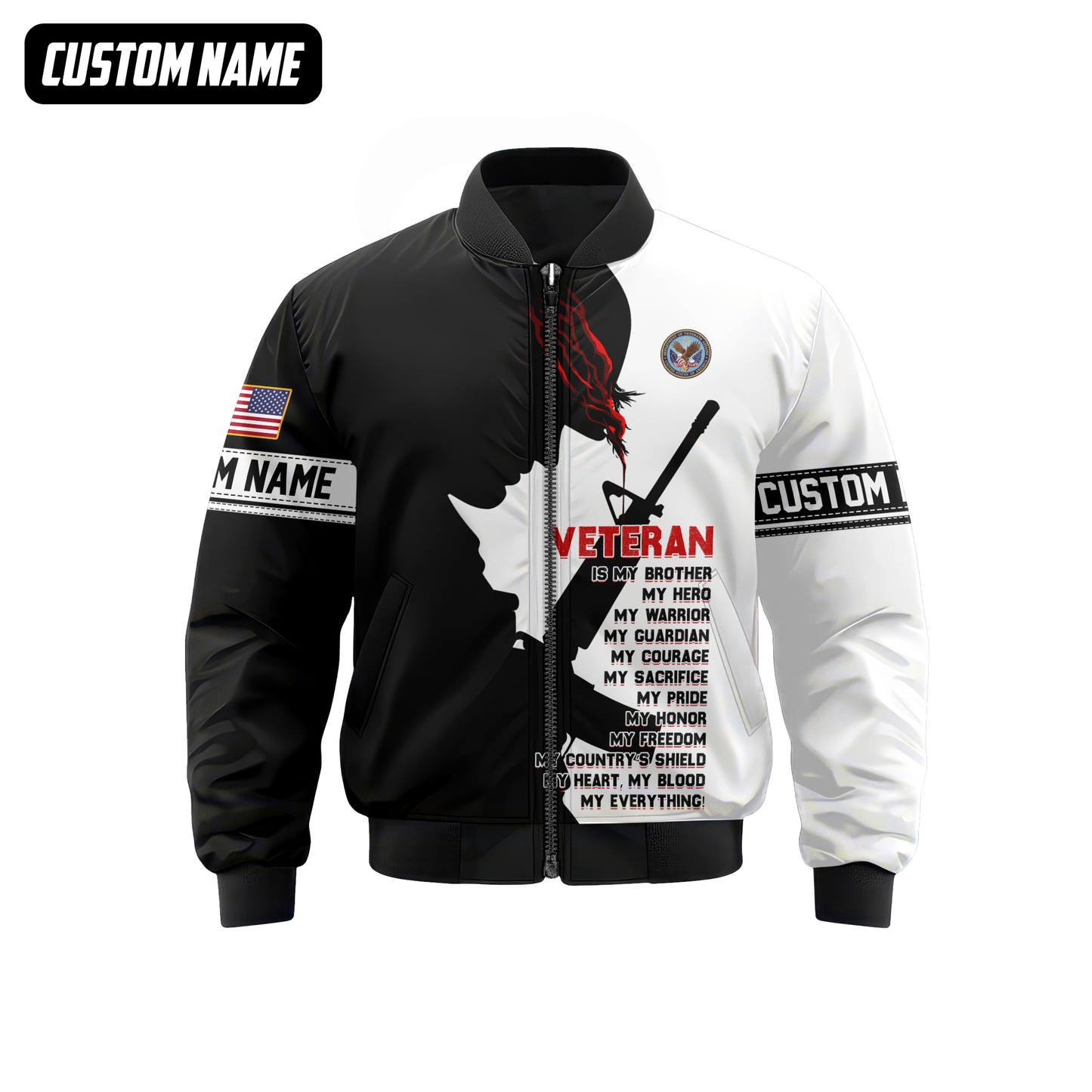Veteran Hoodie – My Brother My Hero My Everything, Patriotic Military Honor Zip Up
