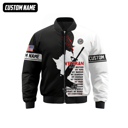 Veteran Hoodie – My Brother My Hero My Everything, Patriotic Military Honor Zip Up