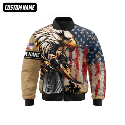 Veteran Eagle Hoodie – U.S. Flag and Dog Tag Design, Custom Name Patriotic Gift