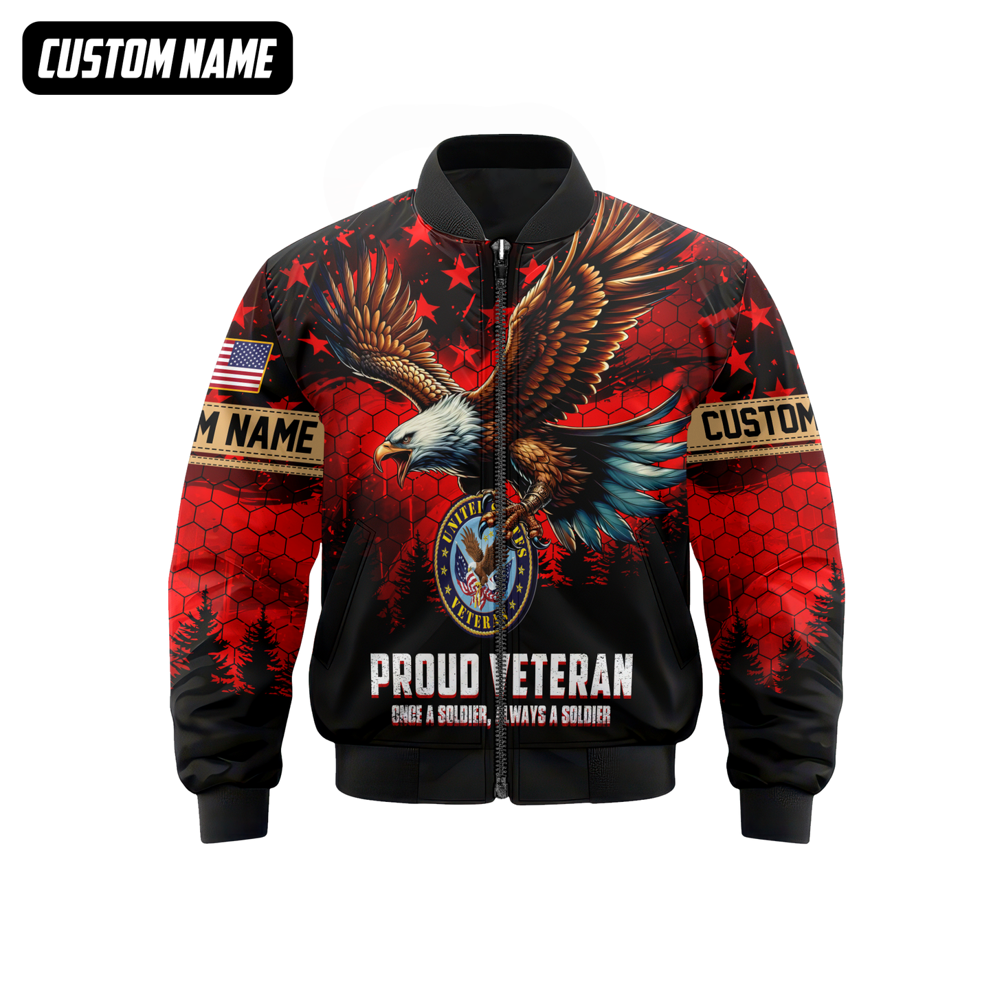 Proud Veteran Hoodie – Once a Soldier Always a Soldier, American Eagle Patriotic Zip Up