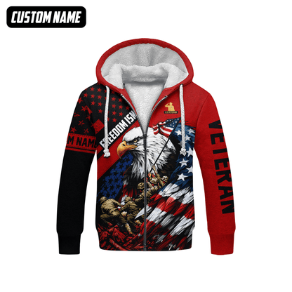 U.S. Veteran Hoodie – Freedom Isn’t Free, Bald Eagle with Flag and Soldiers Design, easychoo.com