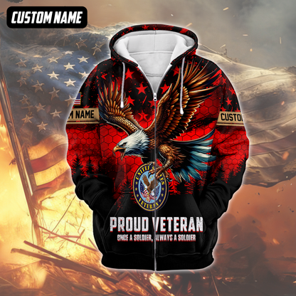 Proud Veteran Hoodie – Once a Soldier Always a Soldier, American Eagle Patriotic Zip Up