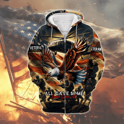 U.S. Veteran Hoodie – All Gave Some Some Gave All Eagle American Flag Zip Up