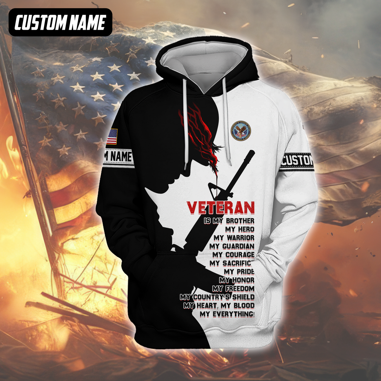 Veteran Hoodie – My Brother My Hero My Everything, Patriotic Military Honor Zip Up