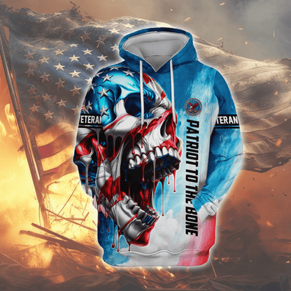 U.S. Veteran Hoodie – Patriotic Skull Design, American Flag Zip Up Jacket