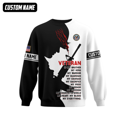 Veteran Hoodie – My Brother My Hero My Everything, Patriotic Military Honor Zip Up