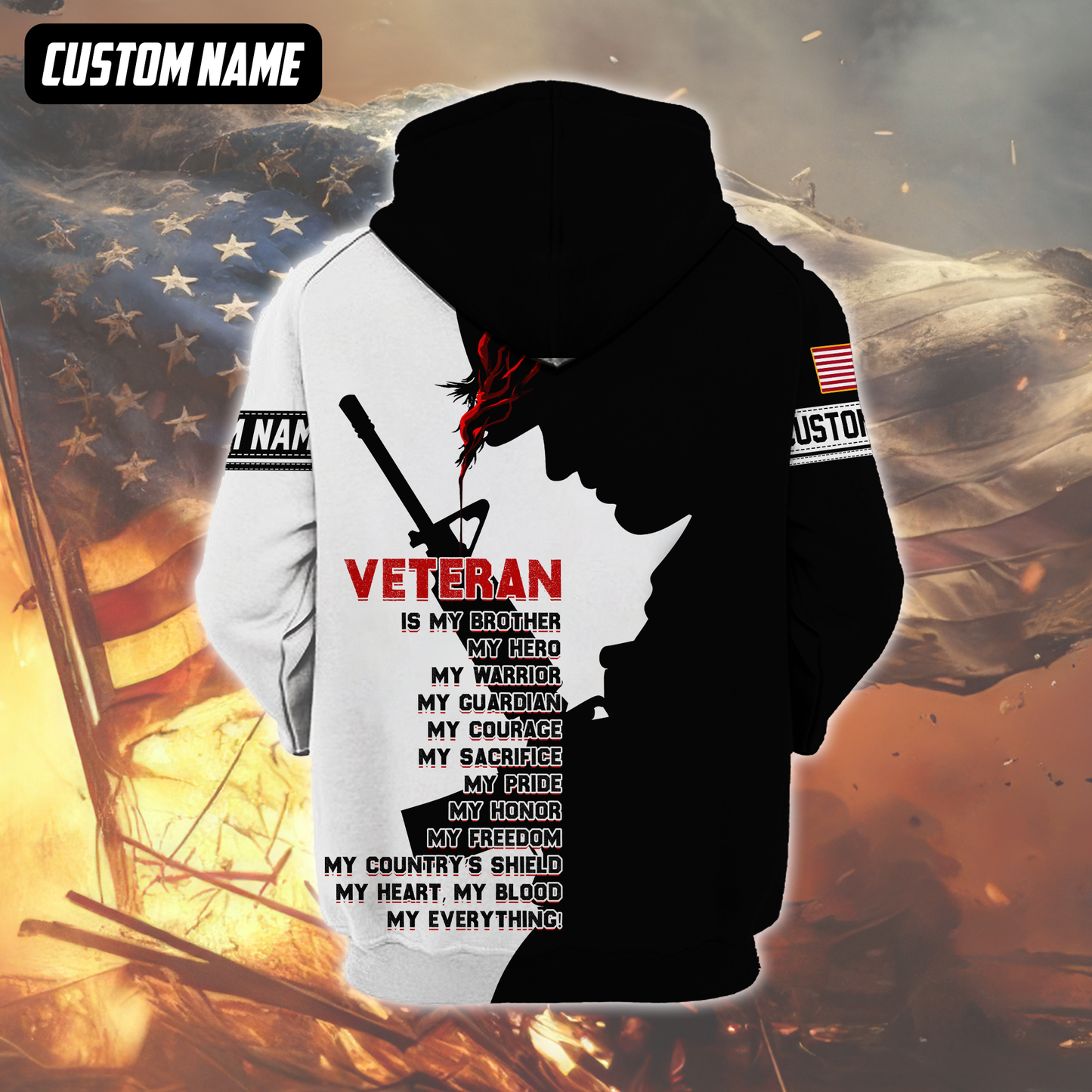 Veteran Hoodie – My Brother My Hero My Everything, Patriotic Military Honor Zip Up