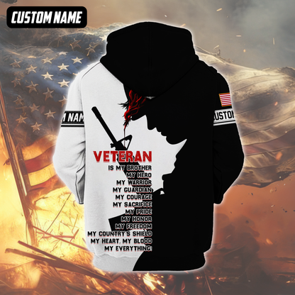 Veteran Hoodie – My Brother My Hero My Everything, Patriotic Military Honor Zip Up