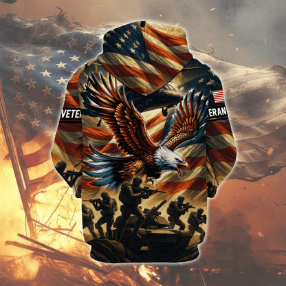 U.S. Veteran Hoodie – All Gave Some Some Gave All Eagle American Flag Zip Up