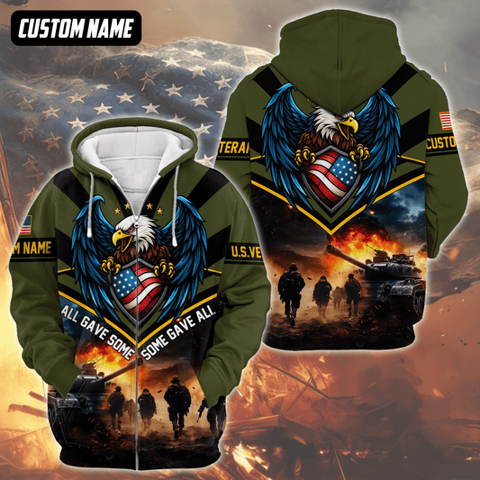 U.S. Veteran Hoodie – All Gave Some Some Gave All, Eagle with Flag Shield Zip Up, easychoo.com
