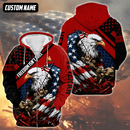 U.S. Veteran Hoodie – Freedom Isn’t Free, Bald Eagle with Flag and Soldiers Design, easychoo.com