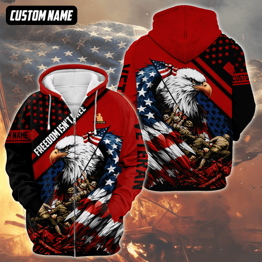 U.S. Veteran Hoodie – Freedom Isn’t Free, Bald Eagle with Flag and Soldiers Design, easychoo.com