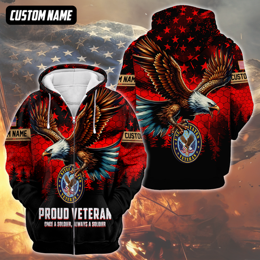 Proud Veteran Hoodie – Once a Soldier Always a Soldier, American Eagle Patriotic Zip Up