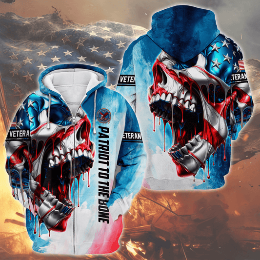 U.S. Veteran Hoodie – Patriotic Skull Design, American Flag Zip Up Jacket