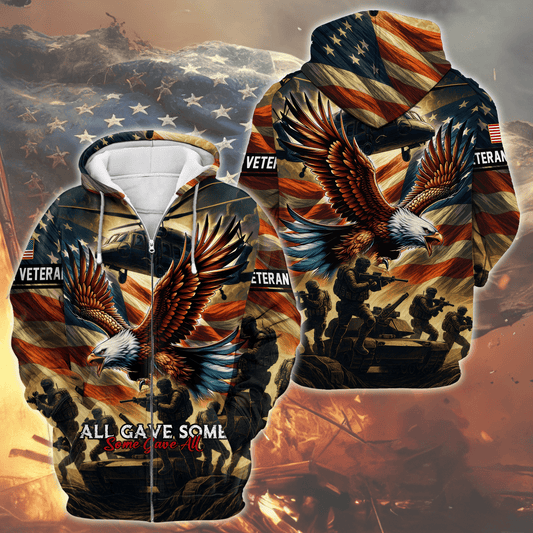 U.S. Veteran Hoodie – All Gave Some Some Gave All Eagle American Flag Zip Up