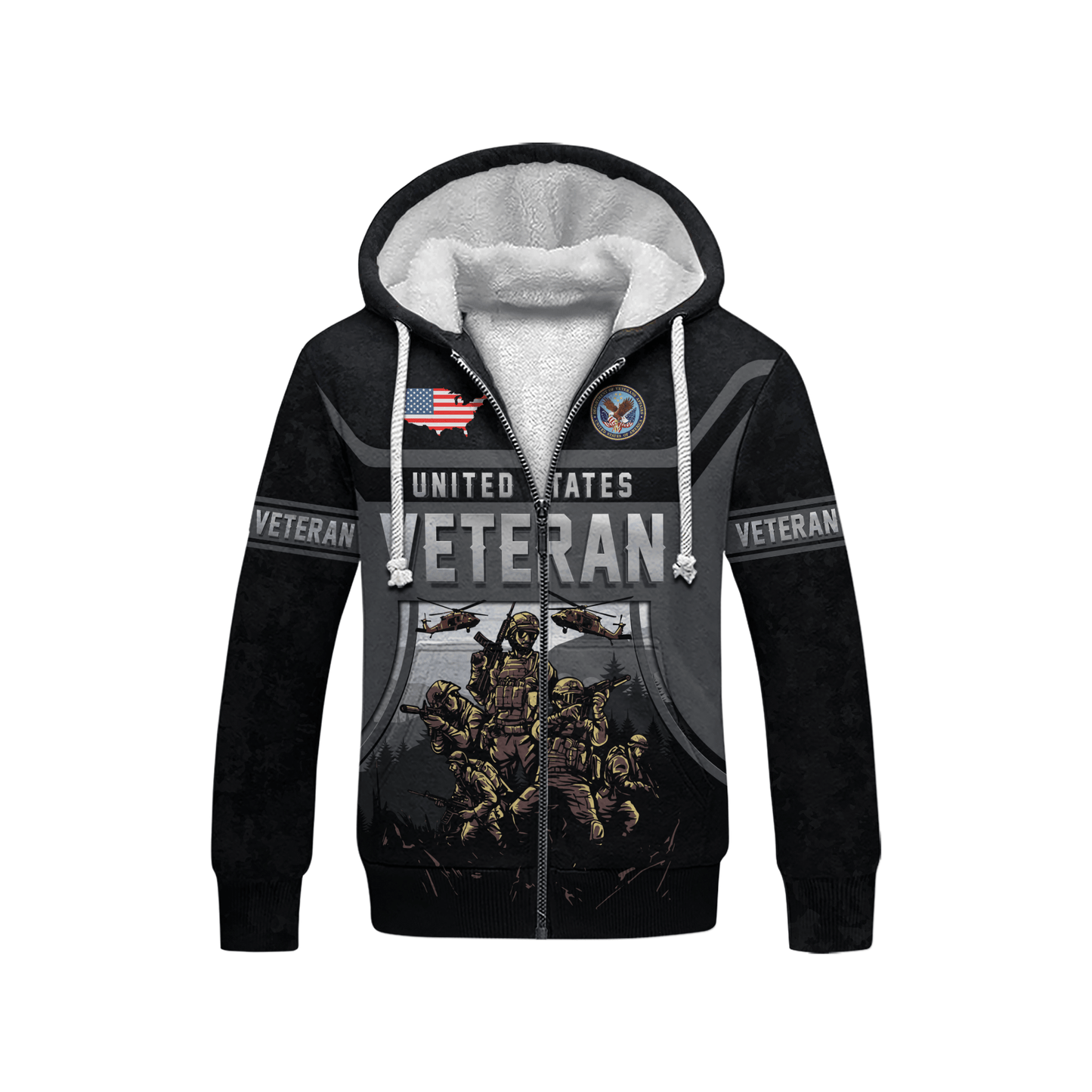 United States Veteran Hoodie – Military Soldier Zip Up Sweatshirt