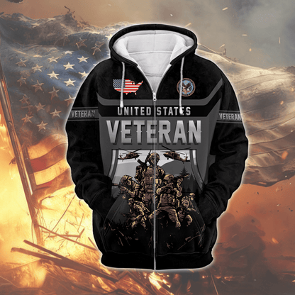 United States Veteran Hoodie – Military Soldier Zip Up Sweatshirt