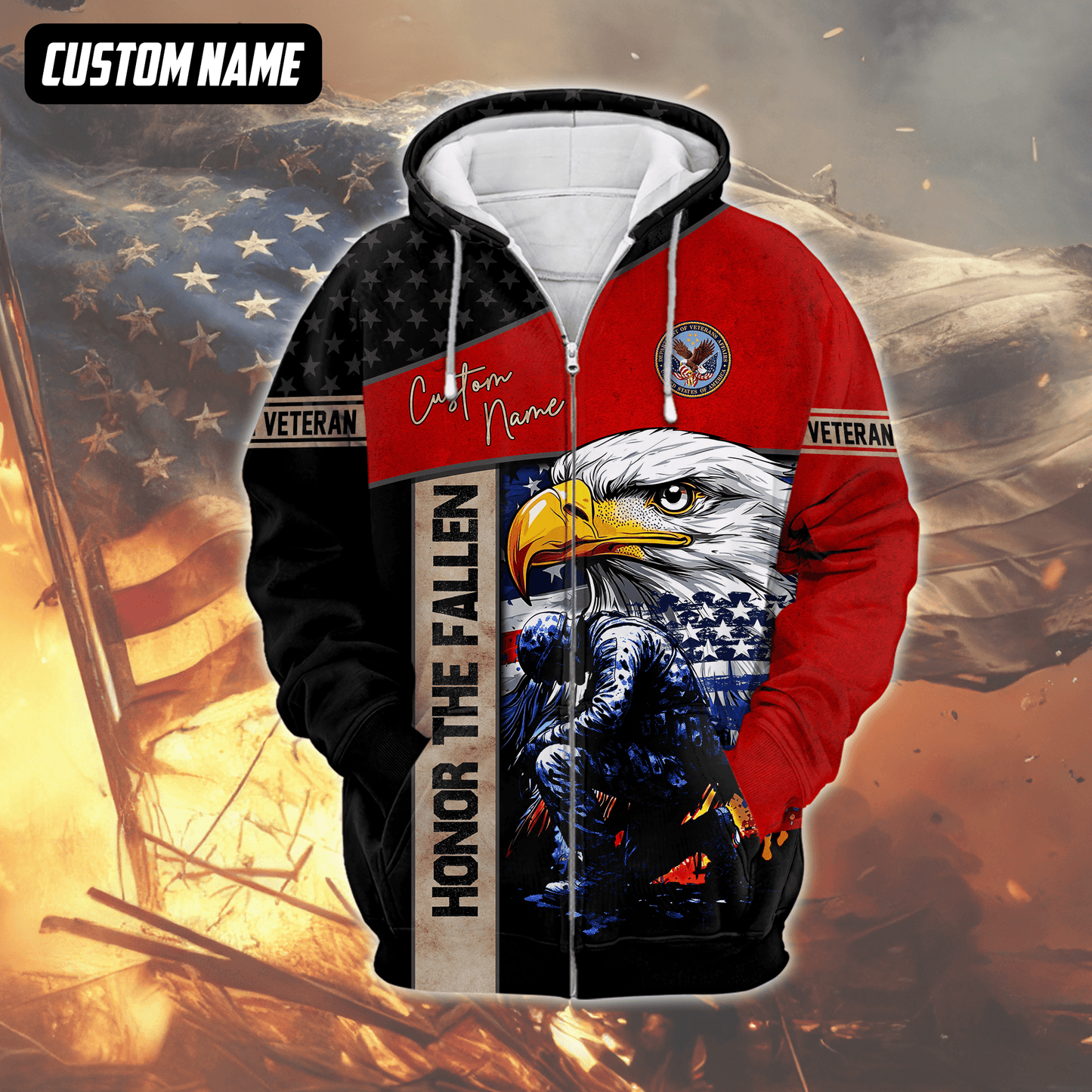 Veteran Hoodie – American Eagle Honor The Fallen Zip Up Sweatshirt