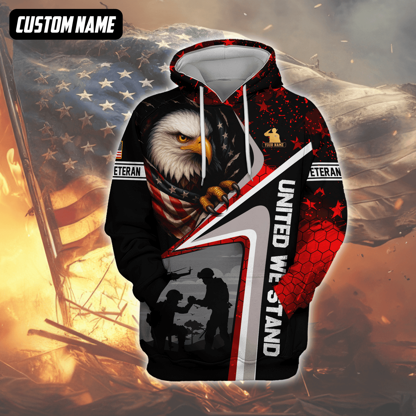Custom Name U.S. Veteran Hoodie – Eagle and Soldier Graphic Jacket