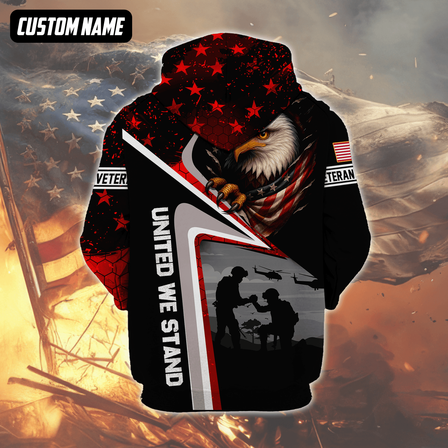 Custom Name U.S. Veteran Hoodie – Eagle and Soldier Graphic Jacket