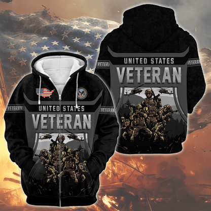 United States Veteran Hoodie – Military Soldier Zip Up Sweatshirt