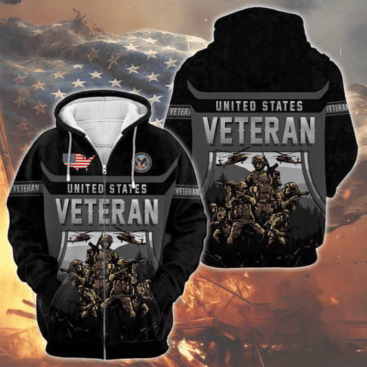 United States Veteran Hoodie – Military Soldier Zip Up Sweatshirt