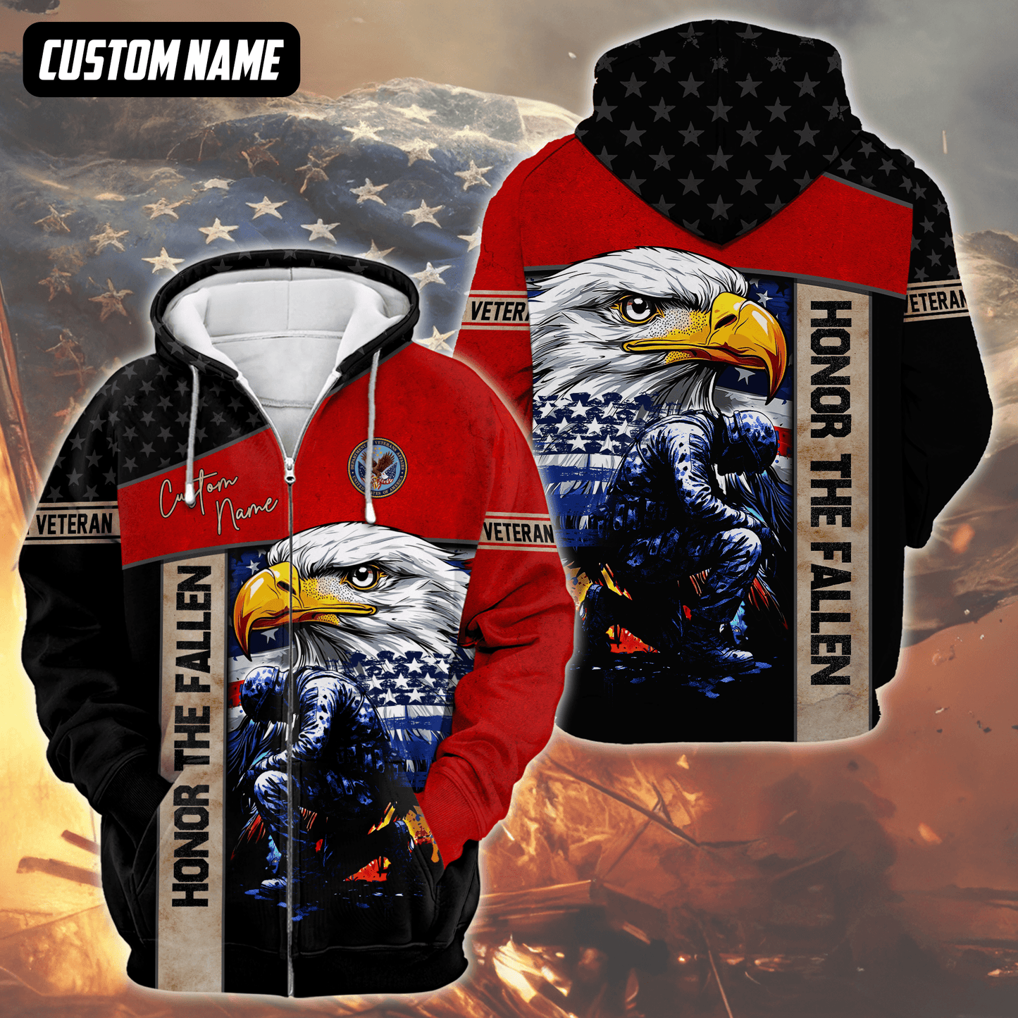 Veteran Hoodie – American Eagle Honor The Fallen Zip Up Sweatshirt