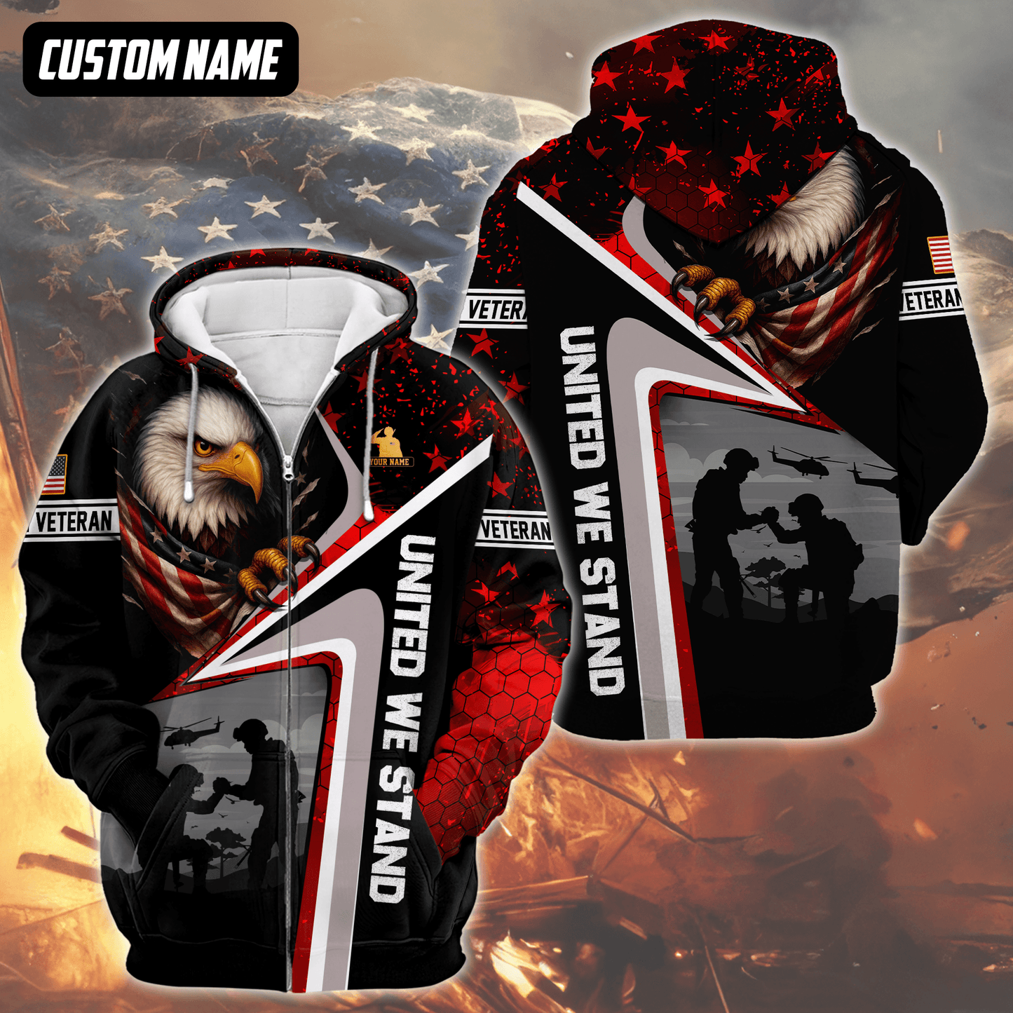 Custom Name U.S. Veteran Hoodie – Eagle and Soldier Graphic Jacket