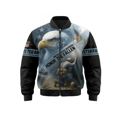 U.S. Veteran Hoodie – Honor the Fallen, American Eagle Memorial Zip Up, Soldier Tribute Sweatshirt for Men