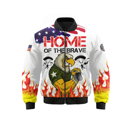 U.S. Veteran Hoodie – Home of the Brave, American Flag Eagle Zip Up, Patriotic Military Sweatshirt