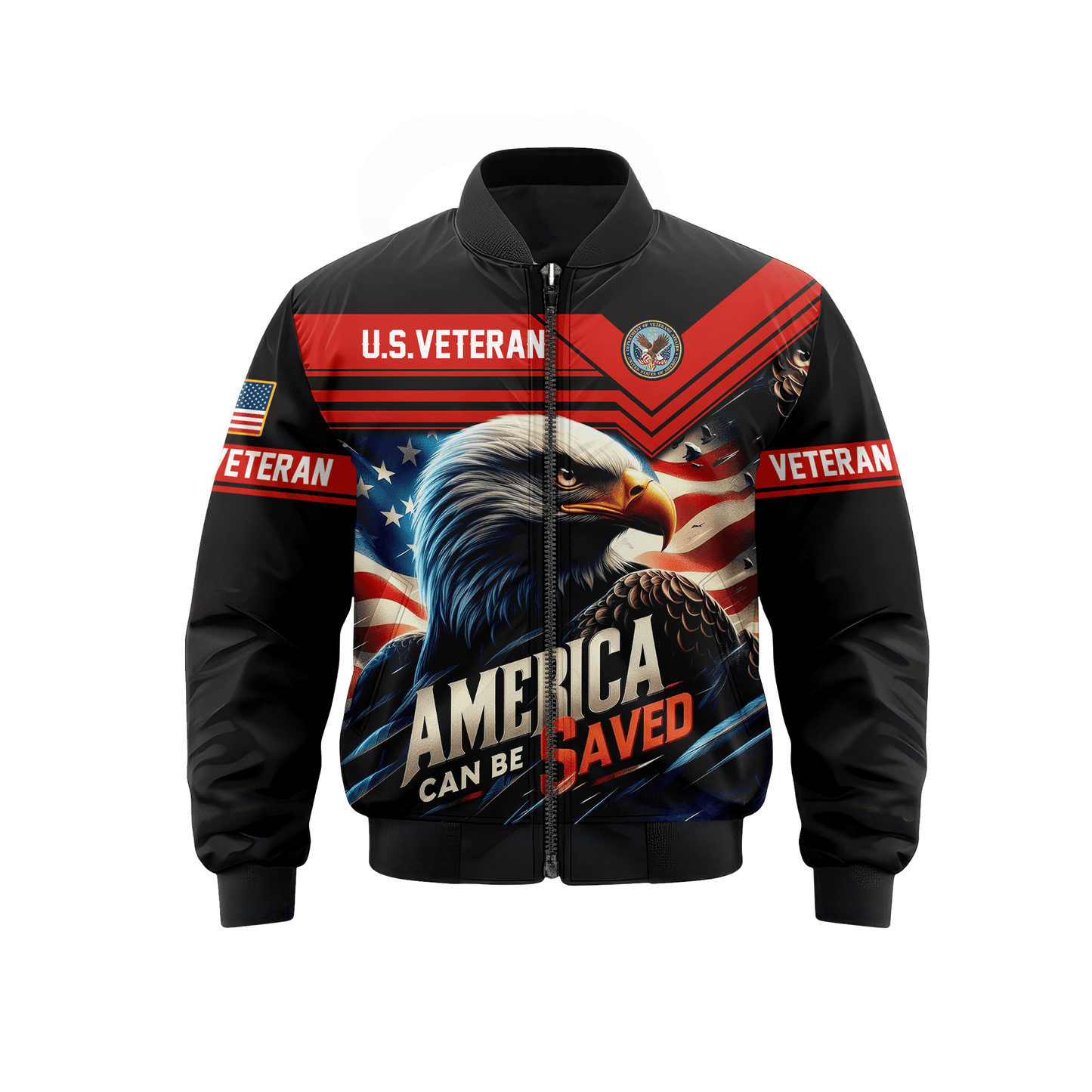 U.S. Veteran Hoodie – America Can Be Saved Patriotic Zip Up Jacket
