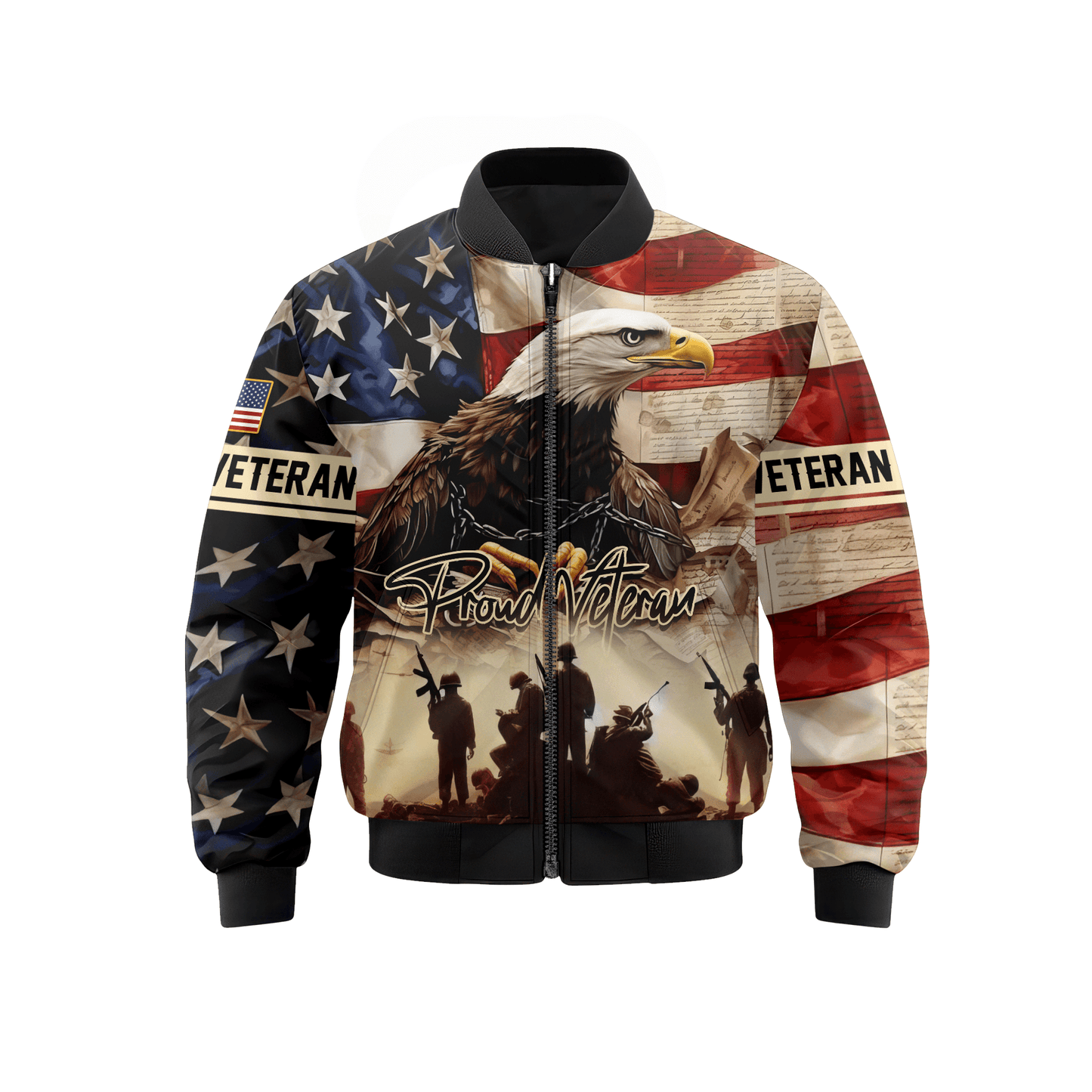 U.S. Veteran Hoodie – Proud Veteran Bald Eagle Zip Up, American Flag Military Hoodie, Patriotic Gift for Heroes